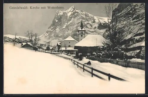 AK Grindelwald, Kirche mit Wetterhorn