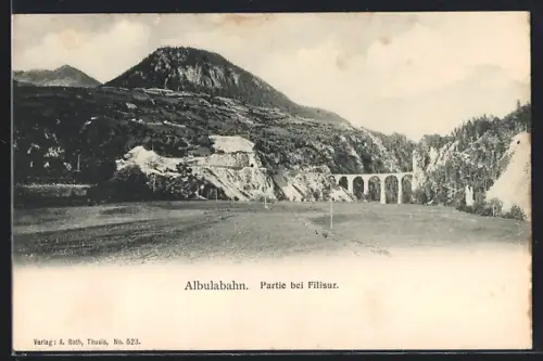 AK Filisur, Albulabahn, Partie mit Viadukt
