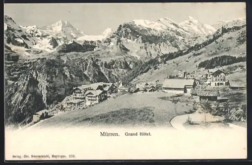 AK Mürren, Ort mit Grand Hotel und Bergpanorama