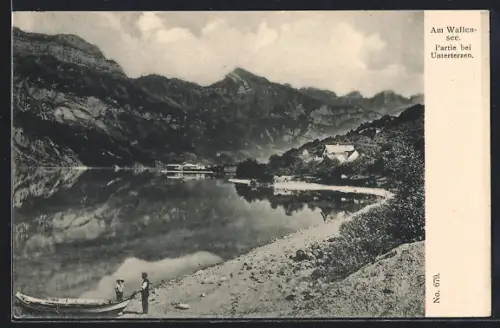 AK Unterterzen, Wallensee-Partie mit Bergpanorama