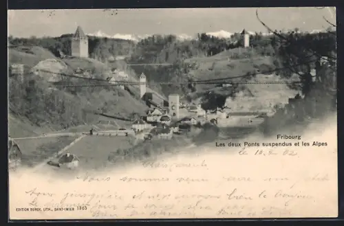 AK Fribourg, Les deux Ponts suspendus et les Alpes