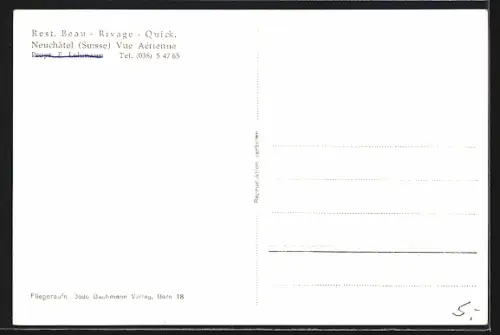 AK Neuchatel, Vue aerienne, Rest. Beau-Rivage-Quick