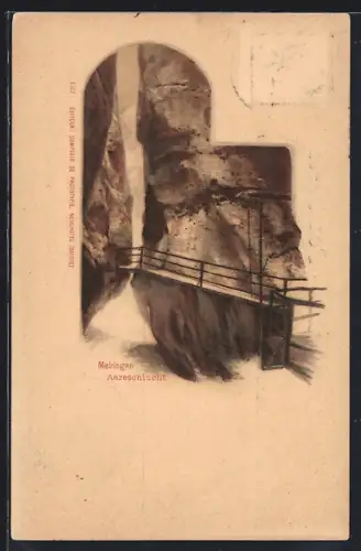 Lithographie Meiringen, Aareschlucht mit Bohlenweg