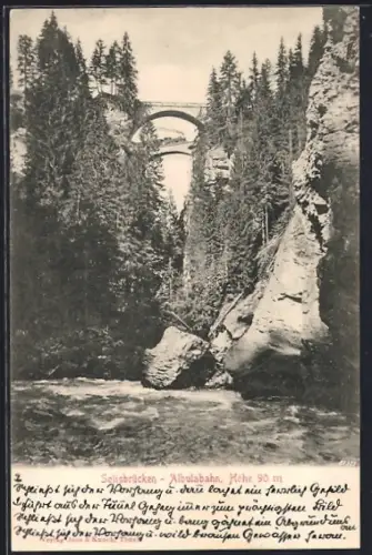 AK Solis, Solisbrücken der Albulabahn, Blick aus der Schlucht
