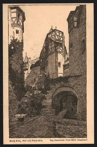 Künstler-AK Eltz, Burghof von Platt-Eltz