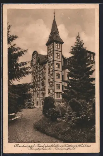 AK Sülzhayn /Südharz, Hamburgische Kinderheilstätte, Hauptgebäude, Nordwestfront