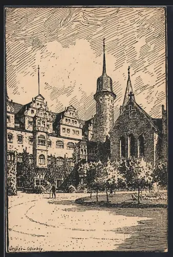Künstler-AK Alt-Merseburg, Dom vom Schlosshofe gesehen