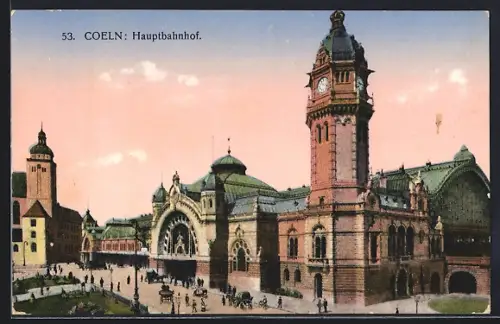 AK Köln, Gesamtansicht des Hauptbahnhofs mit Leuten