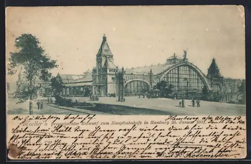 AK Hamburg-St.Georg, Moeller`s preisgekrönter Entwurf z. Hauptbahnhof 1901