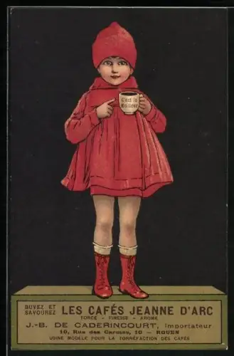 AK Les Cafés Jeanne d`Arc, Kleines Mädchen mit Kaffeetasse