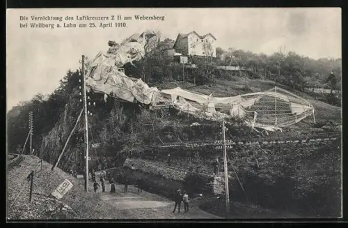 AK Weilburg a. Lahn, Vernichtung des Luftkreuzers Z II am Webersberg 1910