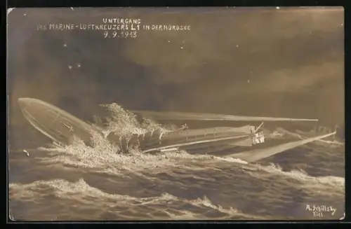 Künstler-AK Untergang des Zeppelins L1 in der Nordsee 1913