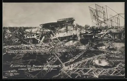 AK Trümmer des Marine-Luftschiffes L II nach der Katastrophe am 17.10.1913