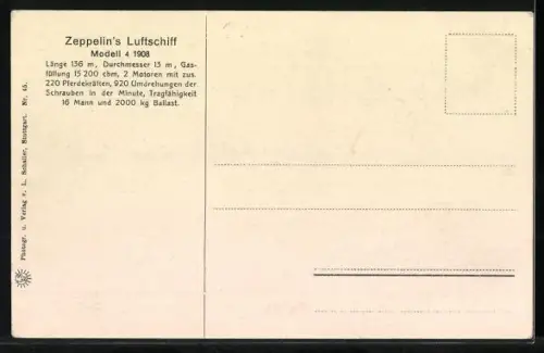AK Stuttgart, Zeppelin`s Luftschiff bei der letzten Landung 1908
