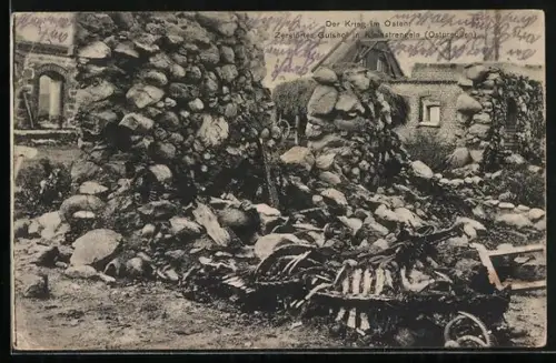 AK Kleinstrengeln /Ostpreussen, Zerstörter Gusthof