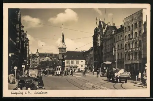 AK Königsberg, Steindamm, Strassenpartie mit Dresdner Bank