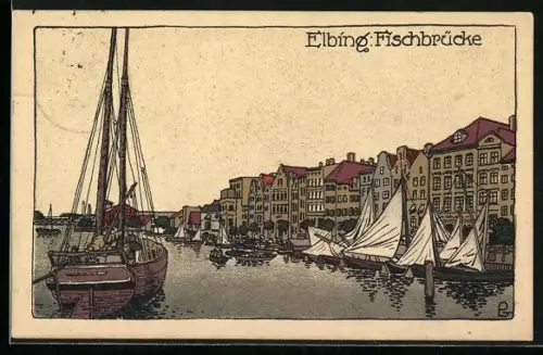 Künstler-AK Elbing, Fischbrücke