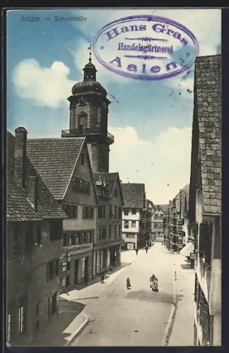 AK Aalen, Schulstrasse mit Geschäft