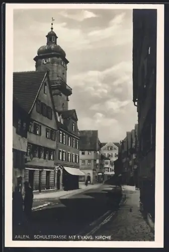 AK Aalen, Schulstrasse mit evang. Kirche