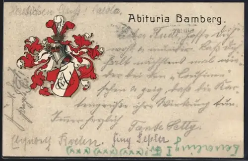 AK Bamberg, Abituria, Studentenwappen mit Ritterhelm, Absolvia