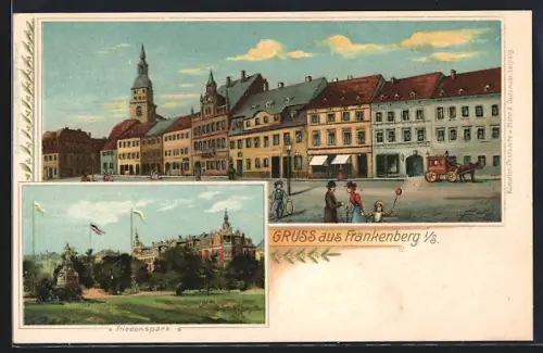 Lithographie Frankenberg / Sa., Ortspartie, Friedenspark