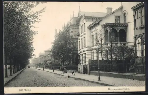 AK Lüneburg, Schiessgrabenstrasse mit Villen