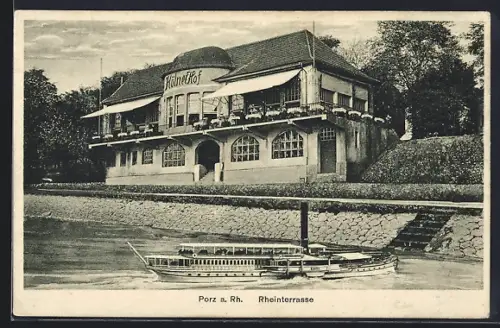 AK Porz, Cafe Kölner Hof, Rheinterrassen, Rheindampfer