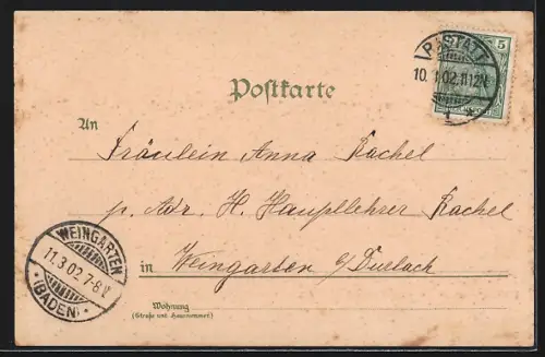 Lithographie Rastatt, Schloss & Blumenkranz