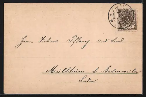 Lithographie Rastatt, Schwanengarten, Einsiedlerkapelle, Poststrasse