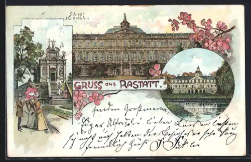 Lithographie Rastatt, Ansichten des Schlosses