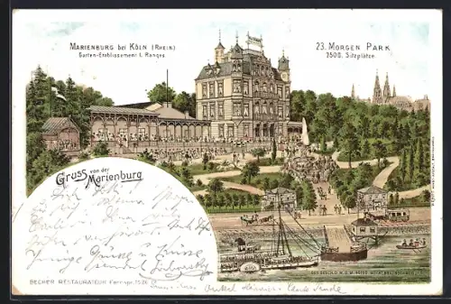 Lithographie Köln-Marienburg, Gasthaus Marienburg am Rhein