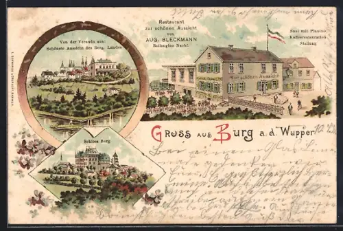 AK Burg a. d. Wupper, Restaurant zur schönen Aussicht von Aug. Bleckmann, Schloss Burg