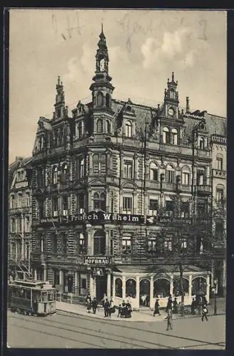 AK Cöln a. Rh., Restaurant Münchener Hofbräu, Hohenzollernring 68, Inh. Jos. Ripphahn, Strassenbahn