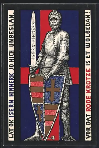 AK Rotes Kreuz, Isern Hinnerk, Vor dat Rode Krütze is et wolgedan!, Ritter mit Schild & Schwert
