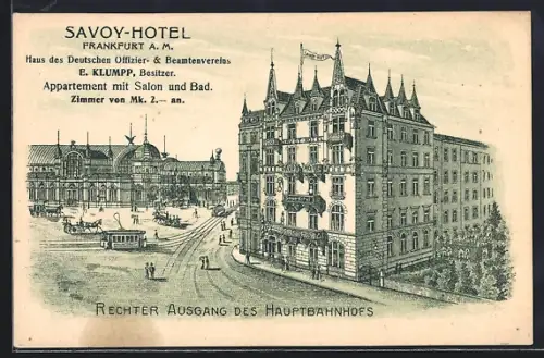 AK Frankfurt a. M., Savoy-Hotel, Bes. E. Klumpp, Haus des Deutschen Offizier- und Beamtenvereins