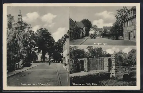 AK Sassenberg /Westf., Partie am Platz, Klingenhagen und Villa Rath