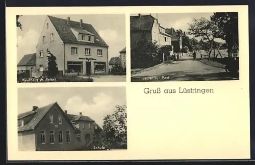 AK Lüstringen, Kaufhaus W. Reffelt, Hotel zur Post, Schule