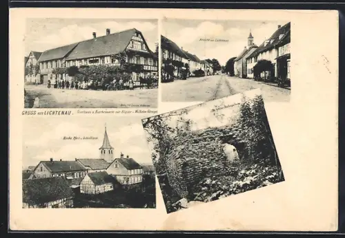 AK Lichtenau / Baden, Gasthaus und Bierbrauerei zur Blume von Wilhelm Stengel, Kirche, Pfarr- und Schulhaus