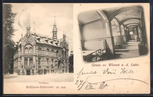 AK Winsen a. d. Luhe, Rathaus-Restaurant von Alb. Rust mit Innenansicht
