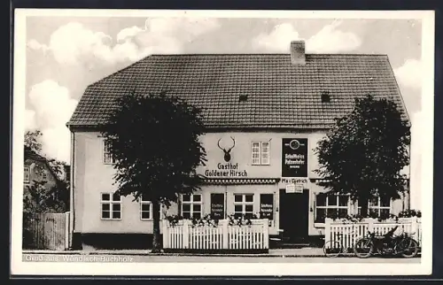 AK Wendisch-Buchholz, Blick auf den Gasthof Goldener Hisch, Fahrrad und Motorrad