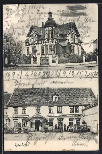 AK Rhüden, Hotel Rathaus W. Bock, Villa W. Bock