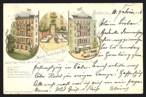 Lithographie Berlin, Hotel Leipziger Hof in der Königgrätzer Str. 122 und Leipziger Platz 4