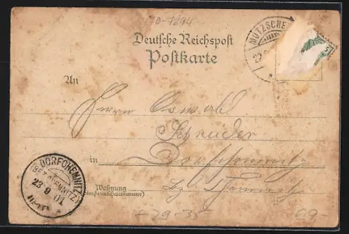 Passepartout-Lithographie Mutzschen, Totale von Süden, Schloss im Kleeblatt