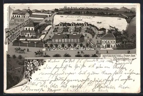 Lithographie Köln-Lindenthal, Restaurant Decksteiner Mühle von Peter Jos. Koerfgen