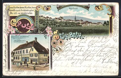 Lithographie Frankfurt-Seckbach, Gasthaus zur Krone gen. Orpheum