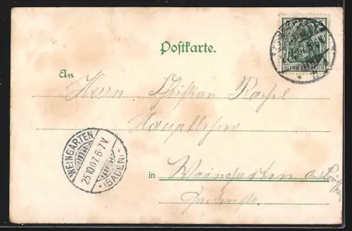 Lithographie Emmendingen, Gasthaus zum Engel, Abtei Tennenbach und Soldatengrab