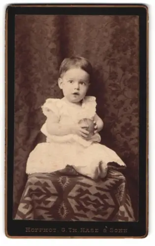 Fotografie G. Th. Hase & Sohn, Freiburg i. B., Karlsplatz 4, Kleines Kind mit Spielzeug