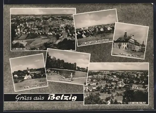 AK Belzig, Rathaus am Markt, Blick zum neuen Krankenhaus, Ortsansichten von der Burg aus