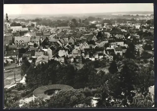 AK Belzig, Teilansicht mit Rundbau aus der Vogelschau