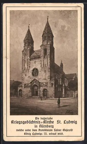 Künstler-AK Nürnberg, Kriegsgedächtnis-Kirche St. Ludwig, Entwurf